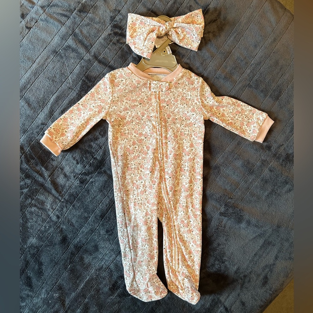 NWOT Chick Pea Pink Floral One Piece with Bow